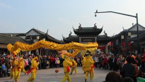 Dragon dance during Chinese New Year 2017 just outside of Shanghai, China